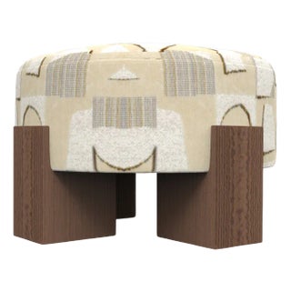 Cassette Pouf in Hymne Beige Fabric and Smoked Oak by Alter Ego for Collector For Sale