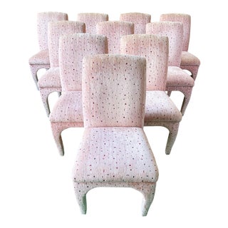 1990s Pink Velvet Parsons Dining Chairs With Colourful Shapes - Set of 10 For Sale