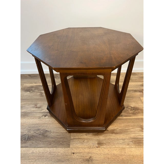Mid Century Modern Octagonal Walnut Side Table | Chairish