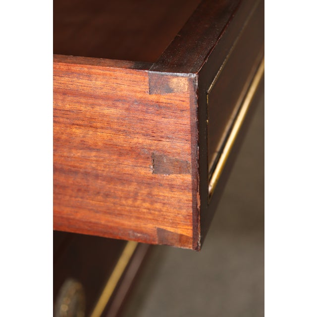 French Louis XVI Directoire Style Brass Mounted White Marble Top Commode For Sale - Image 16 of 17