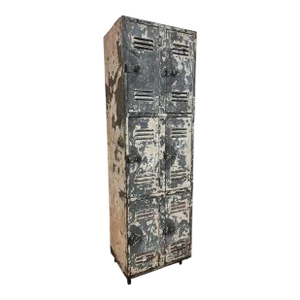 1970s Vintage Metal Locker Cabinet 6 Lockers Fixed Shelves Latching Door on Casters