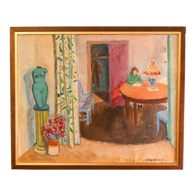 Tage Hedqvist 1943 Swedish Interior Scene Oil Painting For Sale