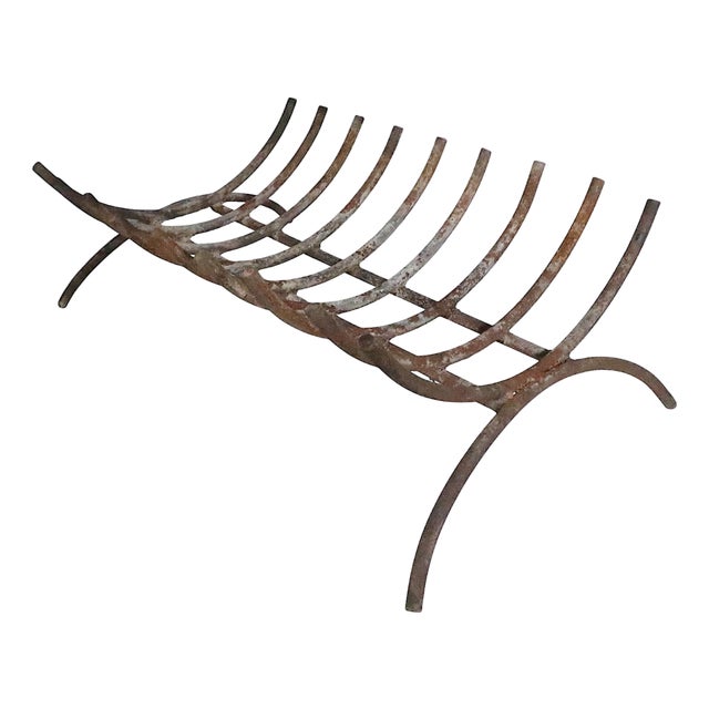 Mid 20th Century Wrought Iron Fireplace Grate Log Basket For Sale