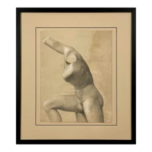 Antique 19th Century French Figurative Sketch of Sculpture on Paper, Framed (Charcoal and Crayon, 1893)