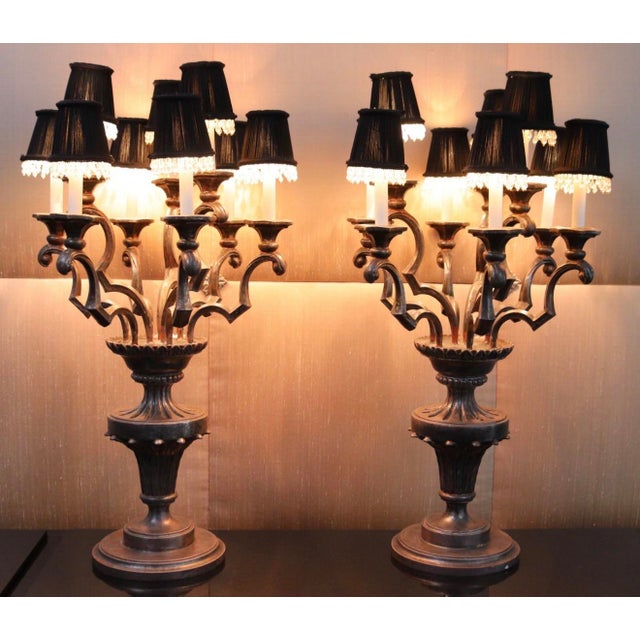1960s Vintage Italian Mid-Century Hollywood Regency Candelabra Table Lamps - No. 500s Pair For Sale - Image 5 of 7