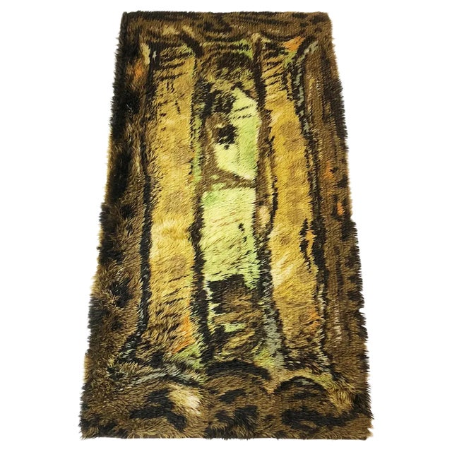 Scandinavian Abstract High Pile Rya Rug, Denmark, 1960s For Sale