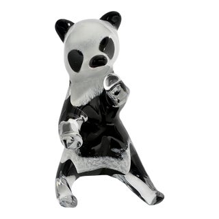 Marcolin Art Crystal Panda – Handmade Swedish Lead Crystal Sculpture, 6.5”. Label Intact For Sale