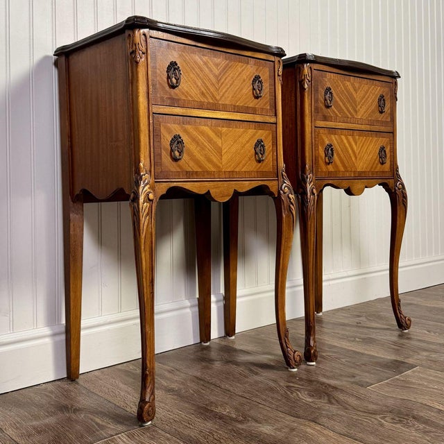 Early 20th Century Vintage Ca. 1930s Ornate French Provincial Nightstands, Pair For Sale - Image 5 of 18