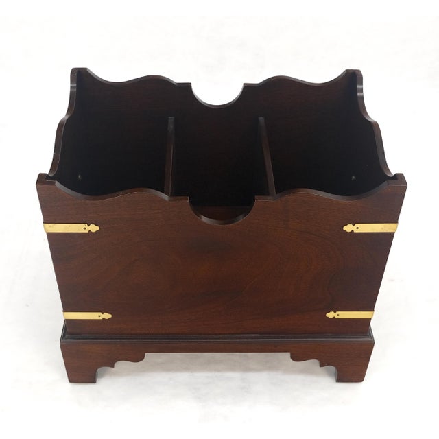 Large Chippendale Campaign Style Mahogany Brass Magazine Rack c1970s MINT