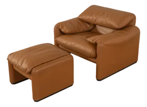 Set of Vintage 675 Maralunga Chair and Ottoman from Vico Magistretti for Cassina, 1970s