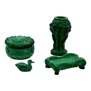 1930's-40's Malachite Bohemia Art Nouveau Collection - 4 Piece Set For Sale