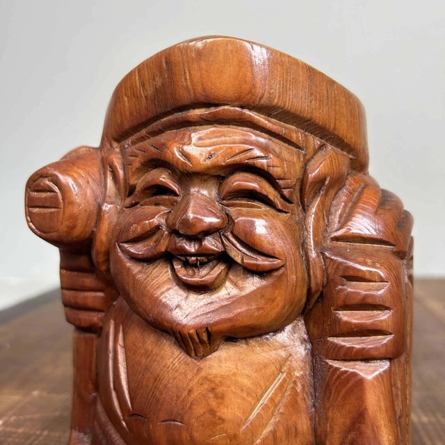 Shōwa Period Wooden Ebisu and Daikoku Gods, Kisoji, Japan, 1980s, Set of 2 For Sale - Image 3 of 10
