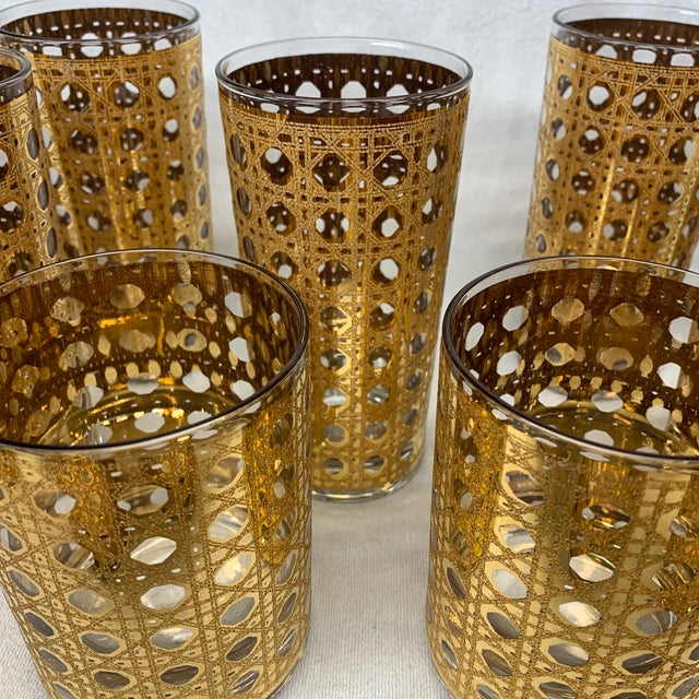Metal 1960s Culver Ltd. “Cannella” Pattern Highball and Tumblers Glasses - Set of 18 For Sale - Image 7 of 8