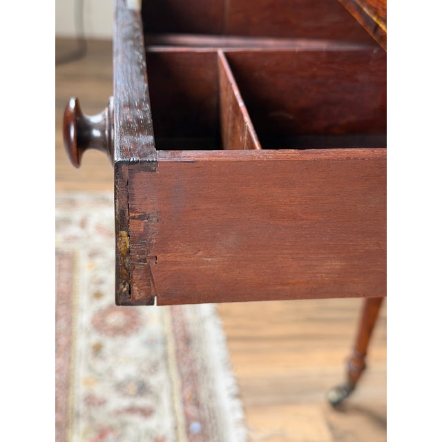 English Regency Rosewood Two-Drawer Drop-Leaf Work Table With Brass and Satinwood Inlay, Circa 1820–1840 For Sale - Image 9 of 11
