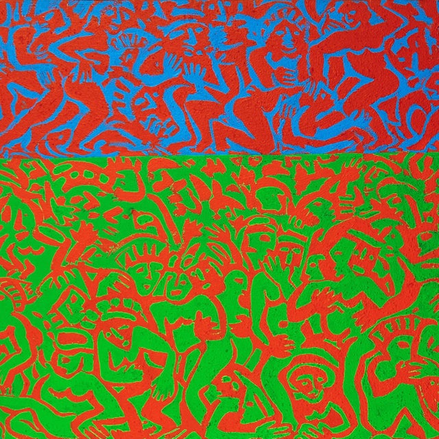Royal Blue 'Abstract Polyptych, 1984', Neo-Expressionist German School, Extra Large, Oversized, 79" X 79" For Sale - Image 8 of 18