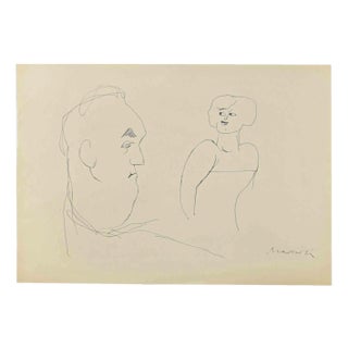 Mino Maccari, Figures, Drawing in Ink, 1960s For Sale