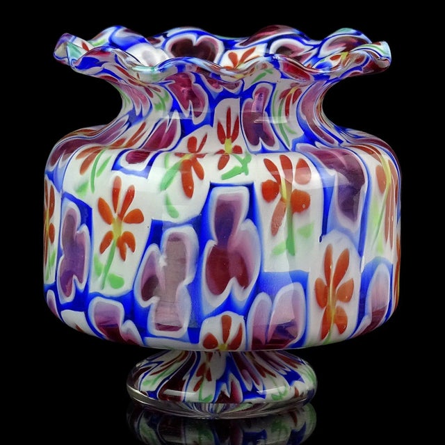 Beautiful vintage Murano hand blown Millefiori daisy and clover Italian art glass cabinet / bud vase. Documented to the...