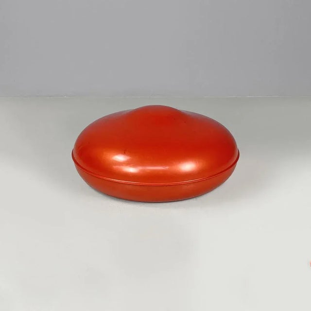 Italian post-modern pouf by Fabrizio Bertero and Andrea Panto for Zanotta 1990s Round pouf model Globulo in red and light...