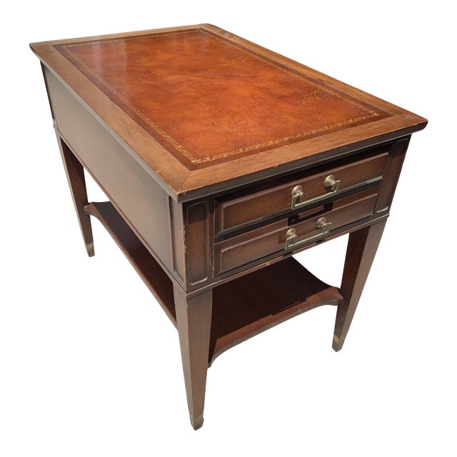 Vintage Mahogany End Table With Leather and Gold Inserts Chairish