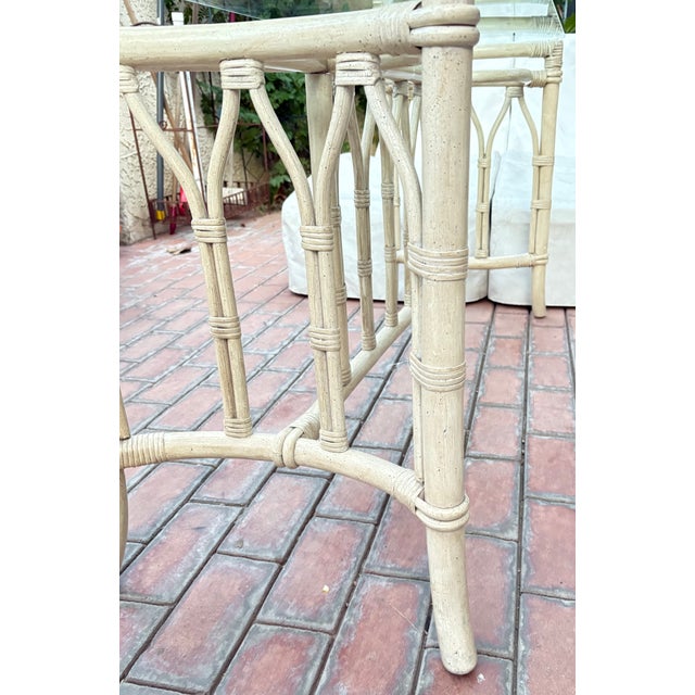 Wood 1970's Rattan Wrapped Bamboo Console Table Attributed to Ficks Reed For Sale - Image 7 of 10