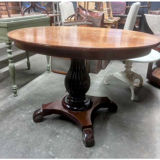 Vintage Walnut Oval Center Table With Pedestal Base For Sale - Image 11 of 12