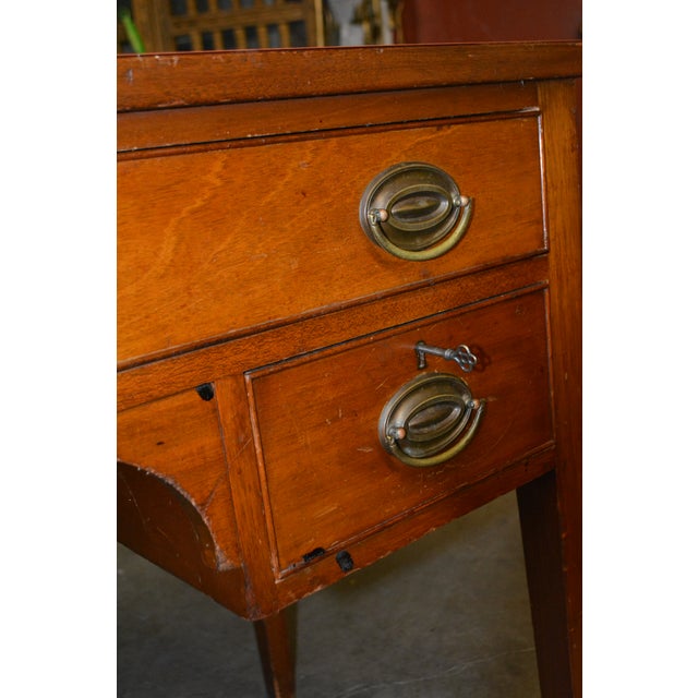 This is a heavy & sturdy desk. Biggs Furniture & dates from the 1960's. I believe it to be mahogany due to the weight. The...