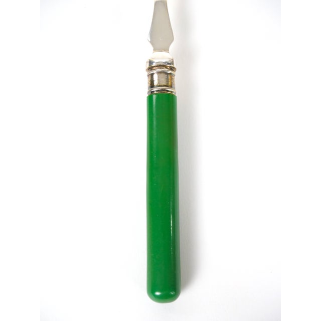 Metal English Sheffield Fish Cutlery Service Green Handles in Original Fitted Box For Sale - Image 7 of 11