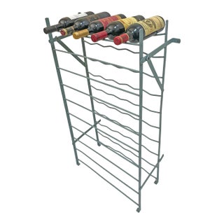Vintage French 50 Bottle Wine Rack Green Painted Metal For Sale