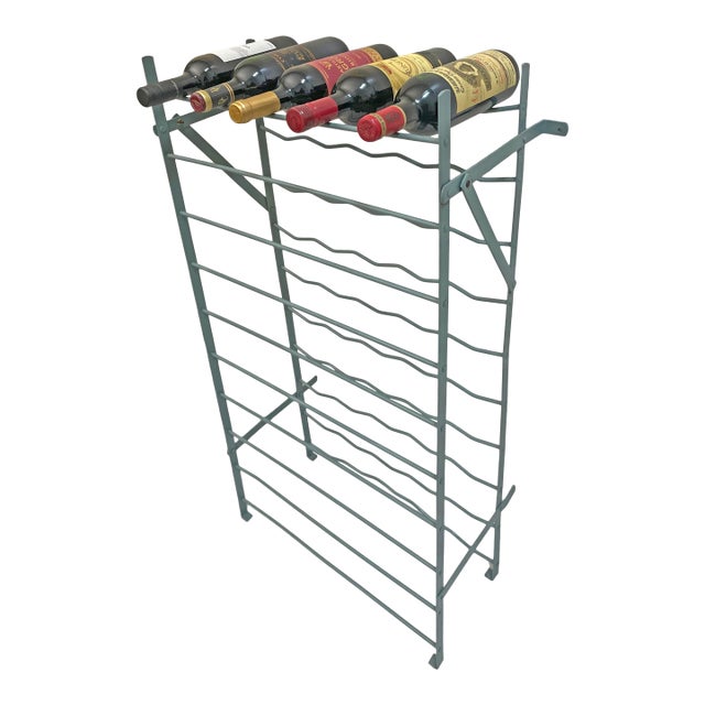 Vintage French 50 Bottle Wine Rack Green Painted Metal For Sale