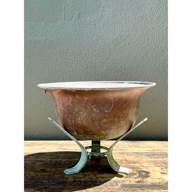 Late 20th Century Vintage Patinated Copper Bowl on Verdigris Stand For Sale - Image 5 of 12