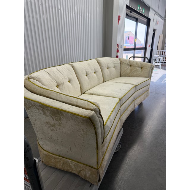 Pristine condition! Marvelous Hollywood Regency crushed velvet couch has been covered in plastic for decades (plastic...