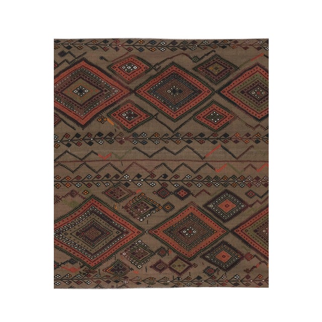 Mid-Century Modern 1980s Vintage Turkish Kilim Flat Weave Area Rug 5'3'' X 6'1'' For Sale - Image 3 of 13