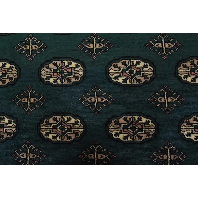 Green Bokhara Rug 5′ X 8’6” Green Wool Tribal Hand-Knotted Oriental Carpet For Sale - Image 8 of 13