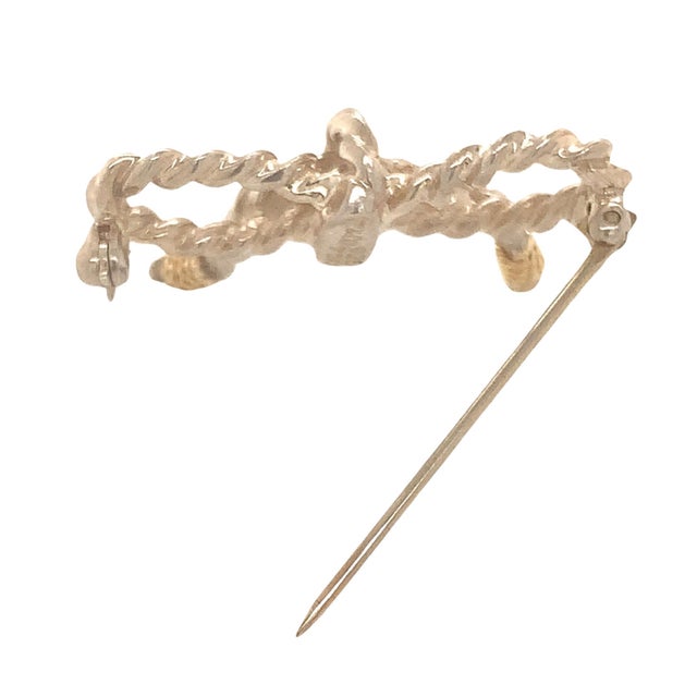 Late 20th Century Tiffany & Co Estate Bow Brooch Pin 18k Gold + Sterling Silver For Sale - Image 9 of 11