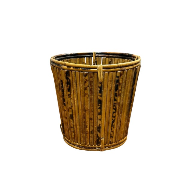 Tortoise Pencil Bamboo and Rattan Basket Planter For Sale - Image 12 of 12