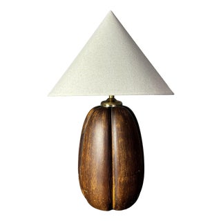 Mid-Century Faux Wood and Ceramic Coco de Mer Table Lamp, 1970s For Sale
