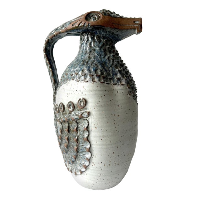 Cream 1960s Jack Mason Stone Mountain Georgia Reptilian Stoneware Sculpture Pitcher For Sale - Image 8 of 8
