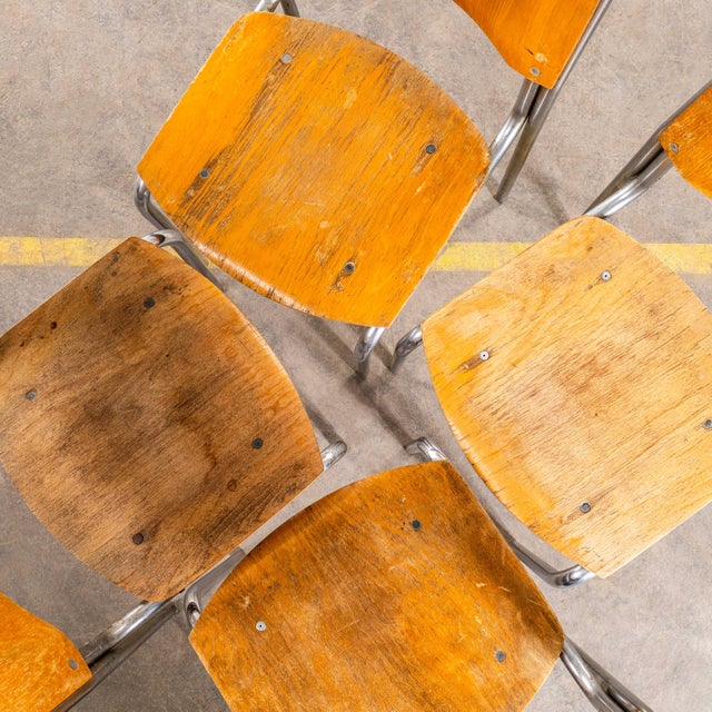 Stacking University Dining Chairs with Chrome Frames, 1970s, Set of 6 For Sale - Image 10 of 11