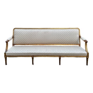 1960s French Louis XVI Style Giltwood Settee With Original Floral Upholstery For Sale