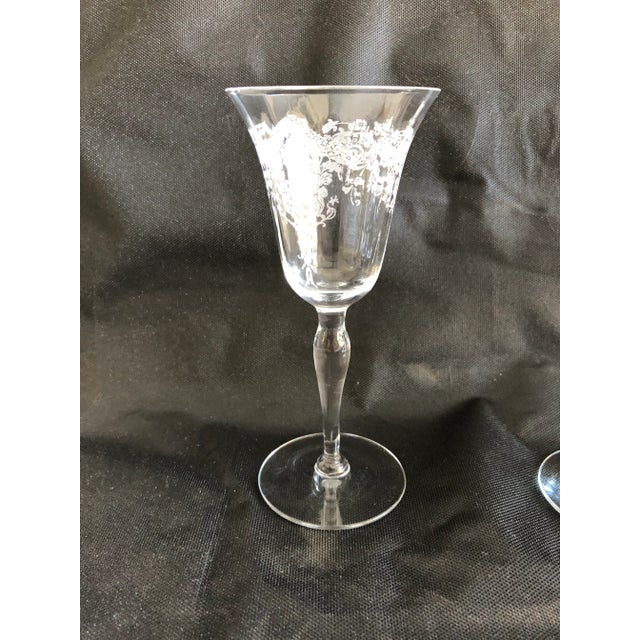 Vintage Clear Etched Floral Design Sherry Glasses S/8 For Sale - Image 4 of 7