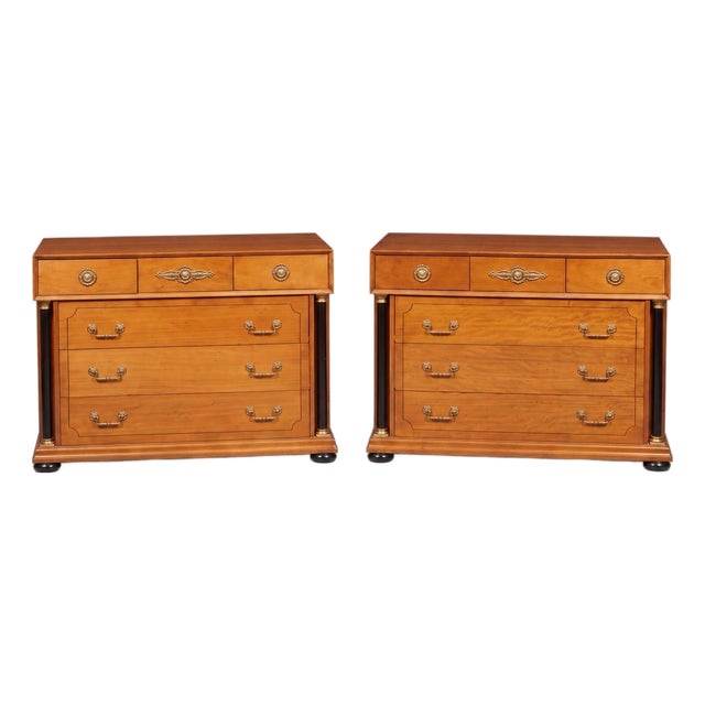 Mid-Century Biedermeier Style Maple & Ebonized Chests by Bethlehem Furn. - Pair For Sale