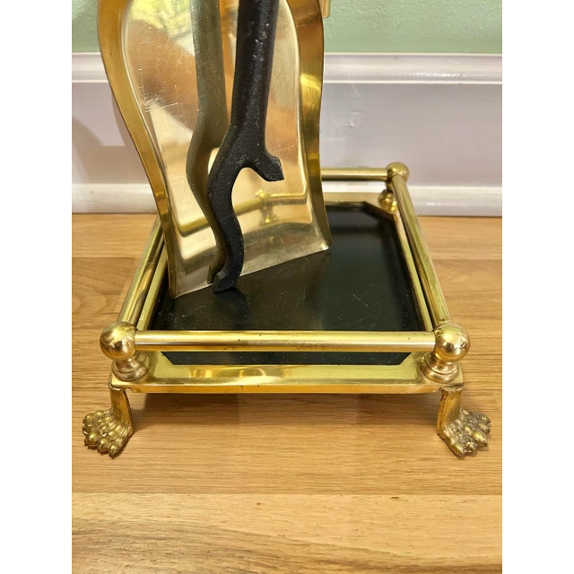 1970s 1970’s Colonial Revival Brass Fireplace Tools With Paw Foot Gallery Stand For Sale - Image 5 of 12
