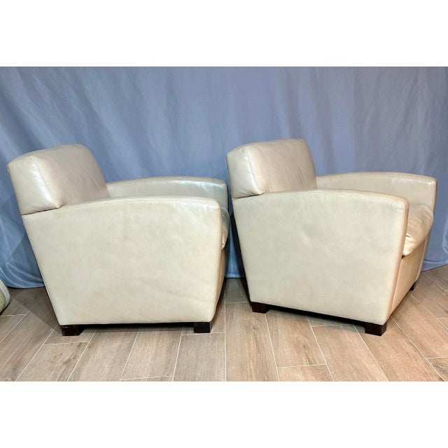 Transitional Pair of A. Rudin Cream Leather Club Chairs For Sale - Image 3 of 10
