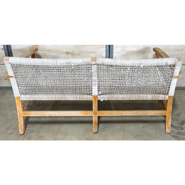 Boho Danish Modern Bleached/ Weathered Teak & Woven Rope Settee For Sale - Image 17 of 18