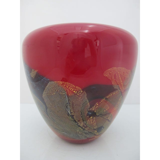 Michael Nourot Red Satin Series Gold Leaf Art Glass Vase Rb 39 91 Mn For Sale - Image 10 of 15