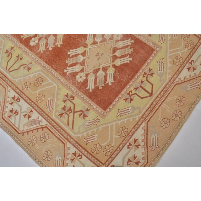 Vintage Hand-Knotted Anatolian Wool Rug With Geometric Floral Medallions, Terracotta and Cream For Sale In Phoenix - Image 6 of 10