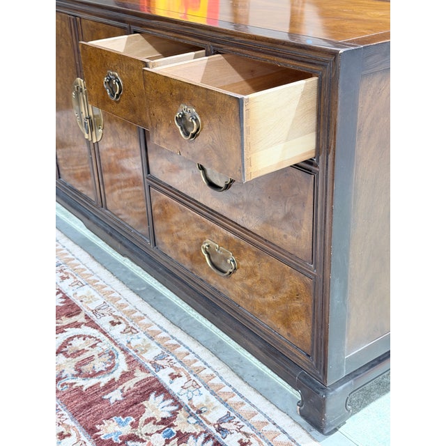 Wood Vintage Drexel Heritage Ta Ming Burlwood Chinoiserie Dresser For Sale - Image 7 of 10