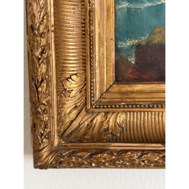 19th C French Painting in Ornate Heavy Gilt Gold Frame For Sale - Image 9 of 13