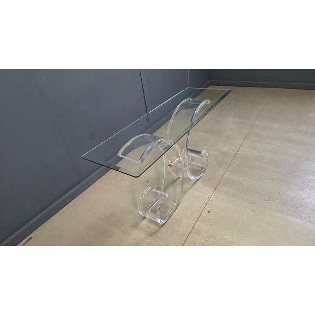 Brass and Acrylic Glass Console Table, 1970s For Sale - Image 12 of 14