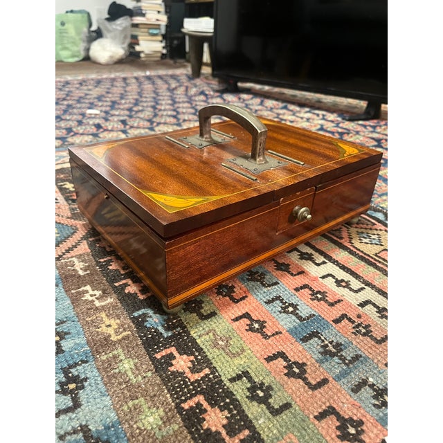 19th Century Rare 19th-Century Antique American Mahogany Inlaid Compartment Box For Sale - Image 5 of 10